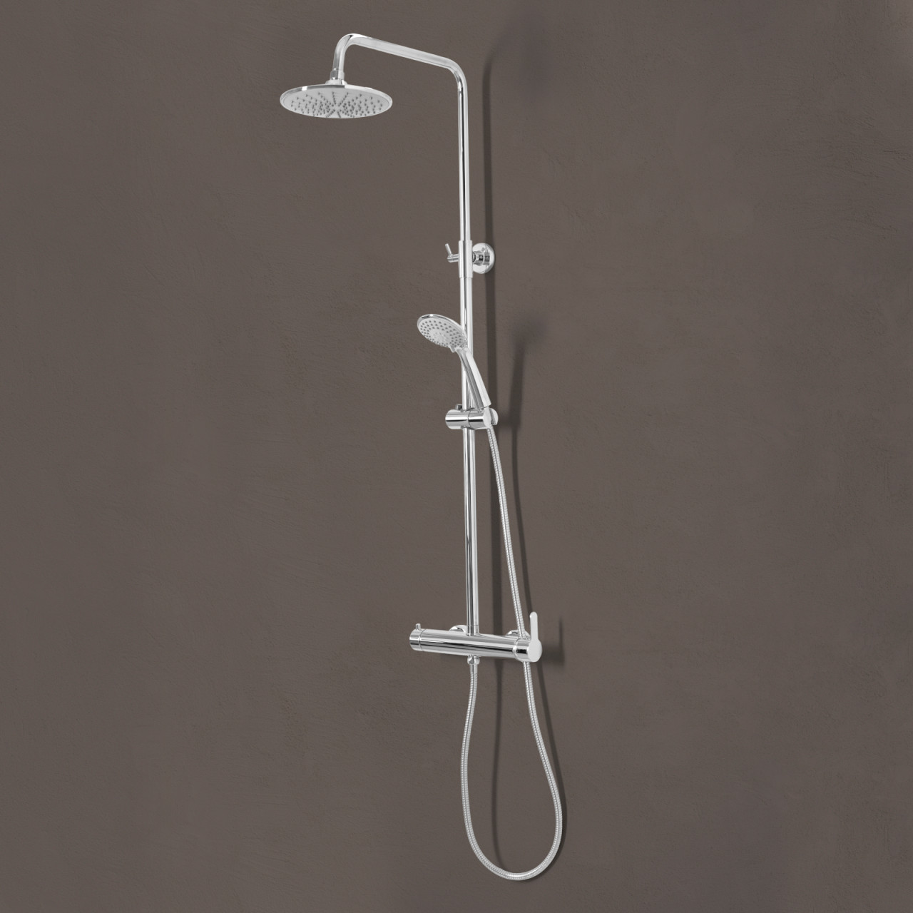 Colonna doccia telescopica tonda con miscelatore meccanico e doccino 3 getti