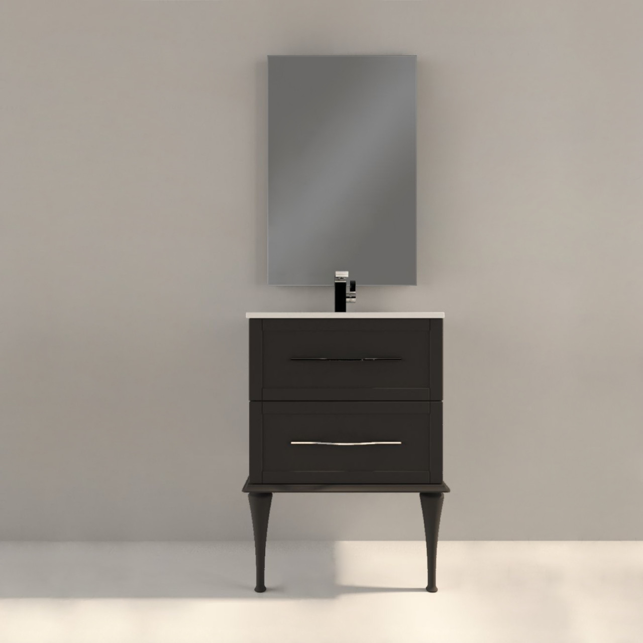 Mobile bagno classico cleo 60 cm doppio cassetto nero grafite opaco con specchio