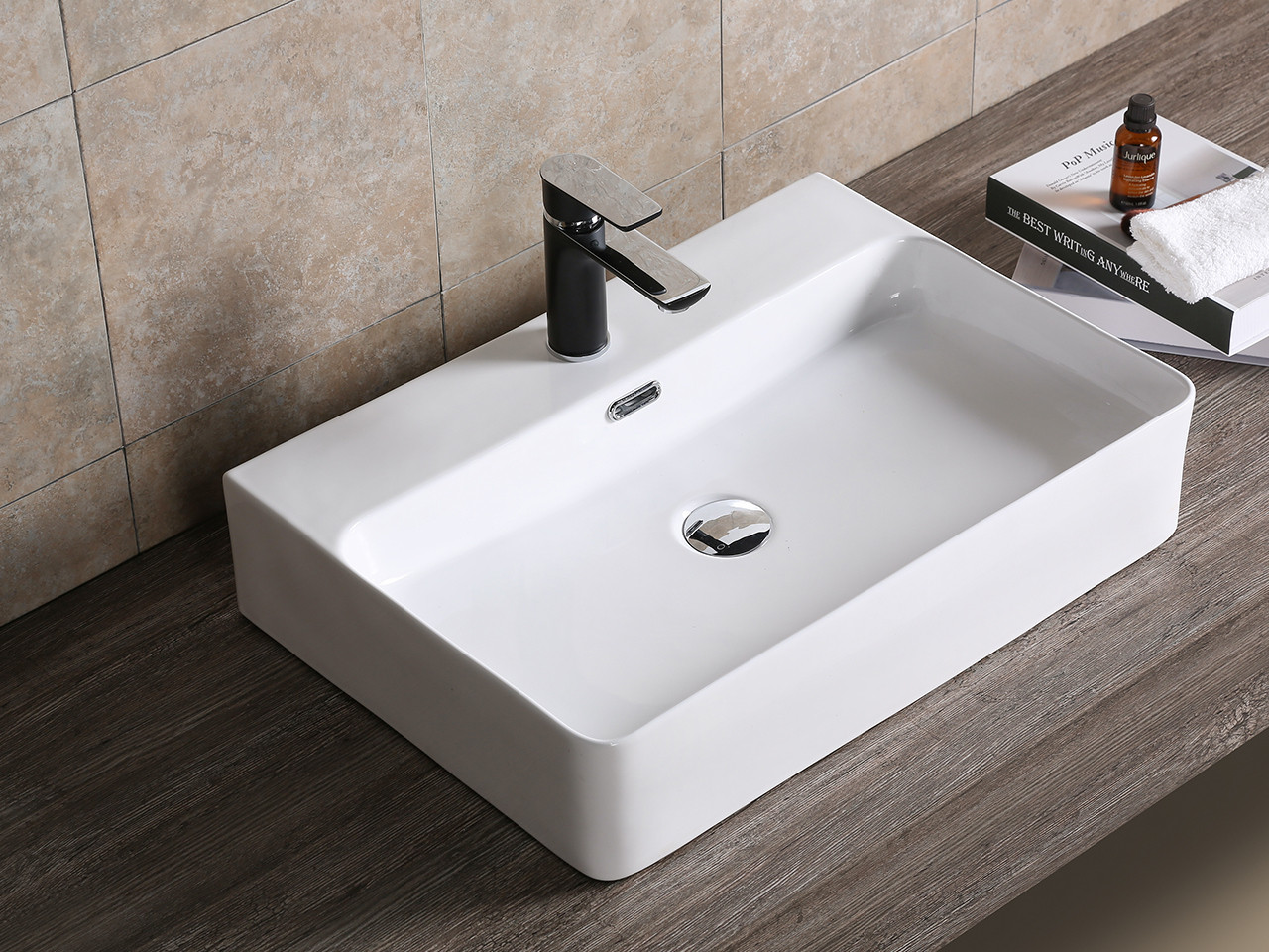 Euroceramica - Lavabo da appoggio o sospeso 80 cm - Bianco lucido - Ceramica