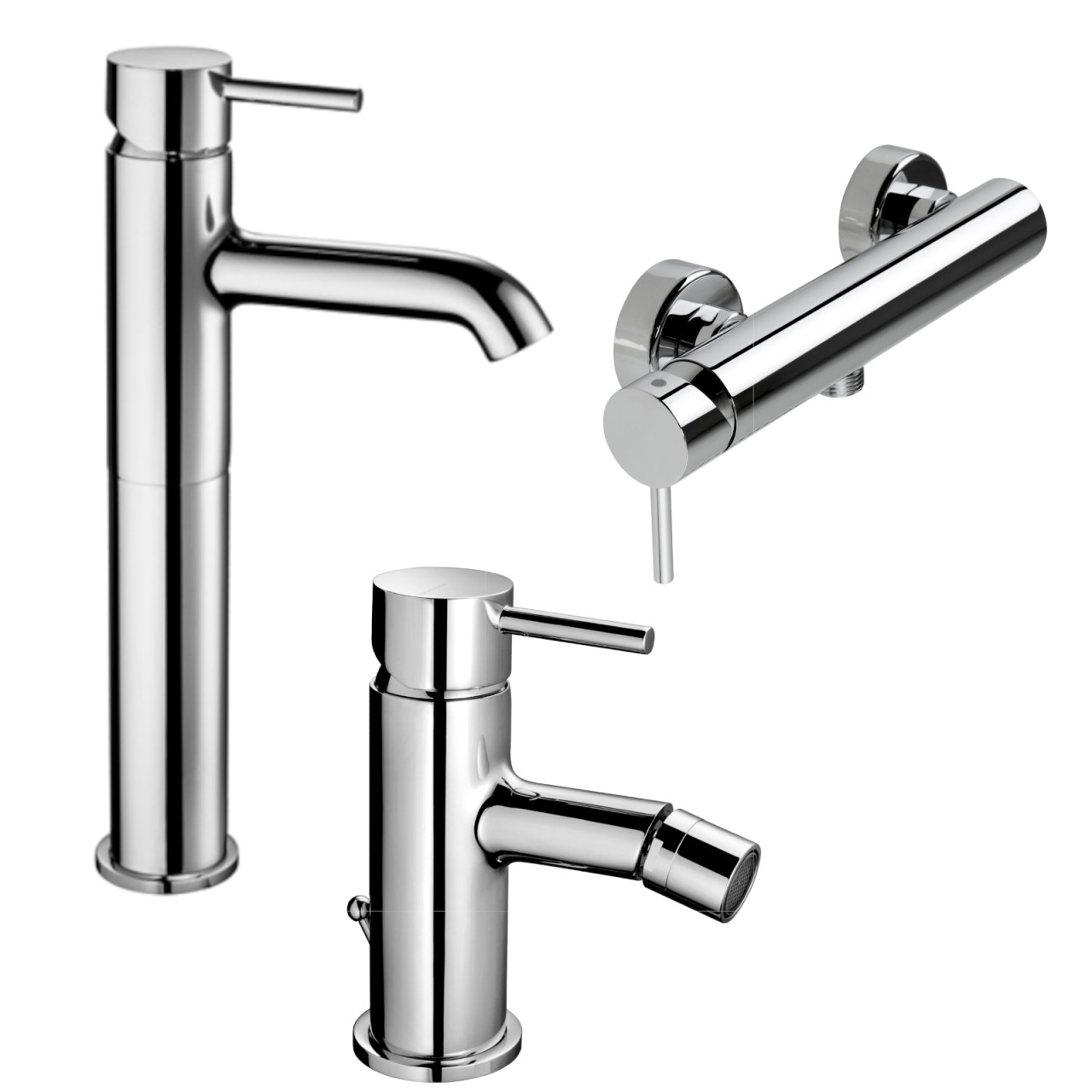 Set miscelatori palazzani mimo lavabo alto bidet ed esterno doccia cromo