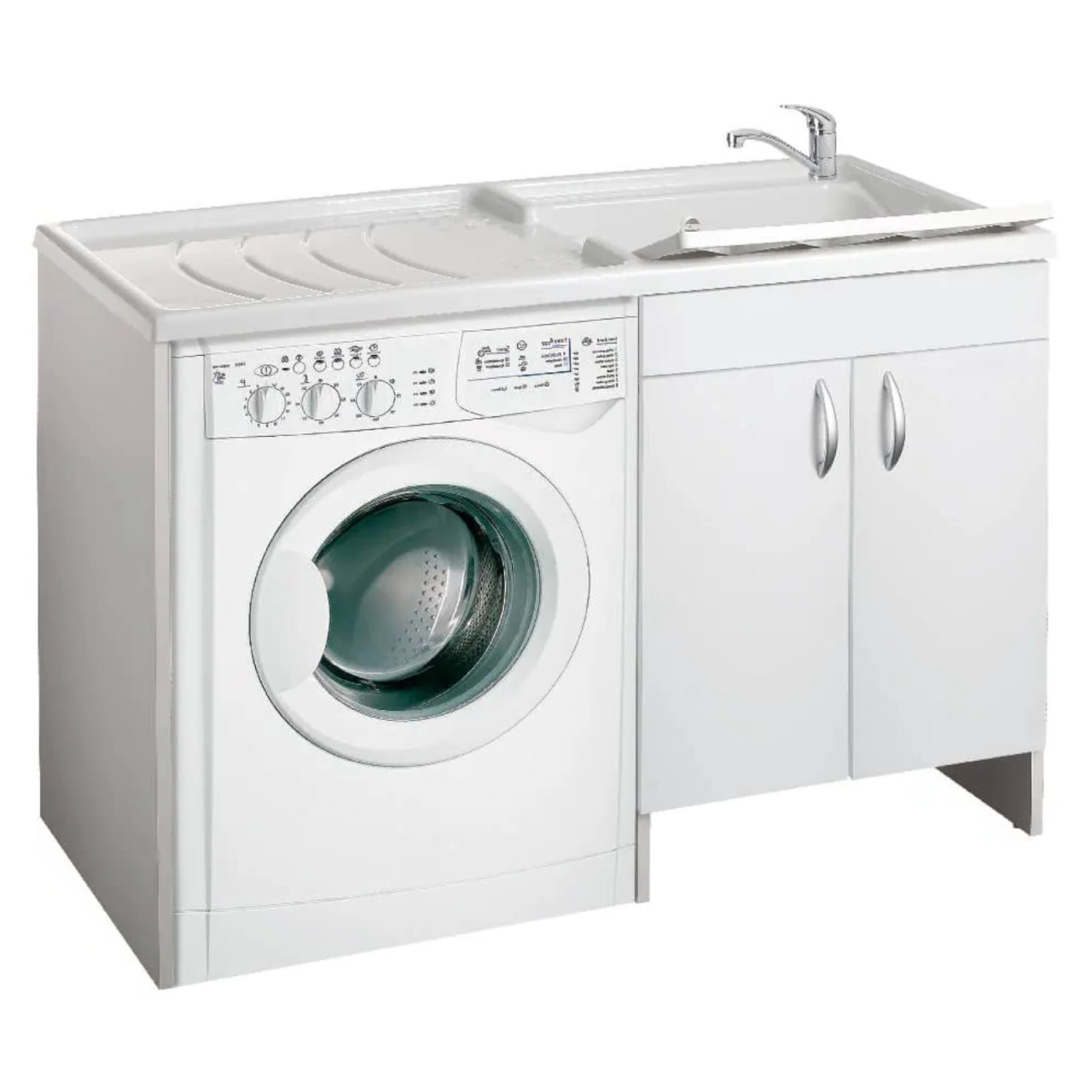 Euroceramica - Mobile Coprilavatrice 124x60 cm Bianco Lucido Vasca Destra