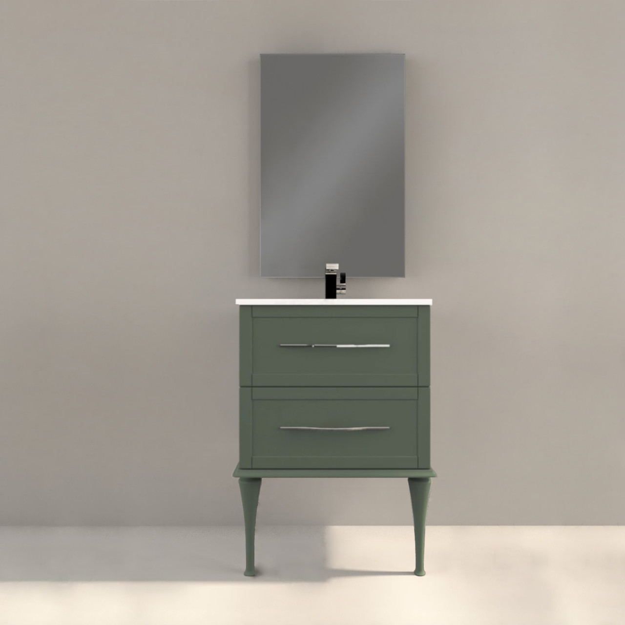 Mobile bagno classico cleo 60 cm doppio cassetto verde opaco con specchio