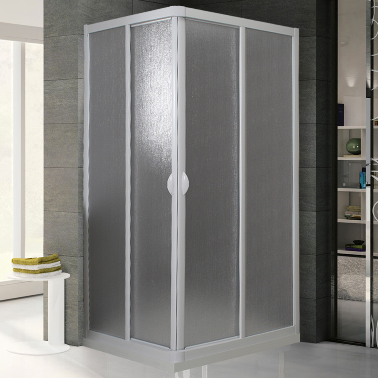 Box doccia in pvc bianco 90x90 cm forte skipper vela con pannello in acrilico fantasia bolle