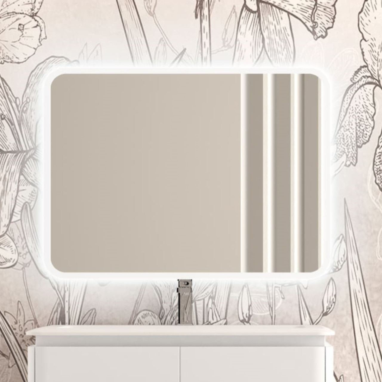 Specchio bagno 141x70 cm con angoli stondati illuminazione led e sistema antiappannamento