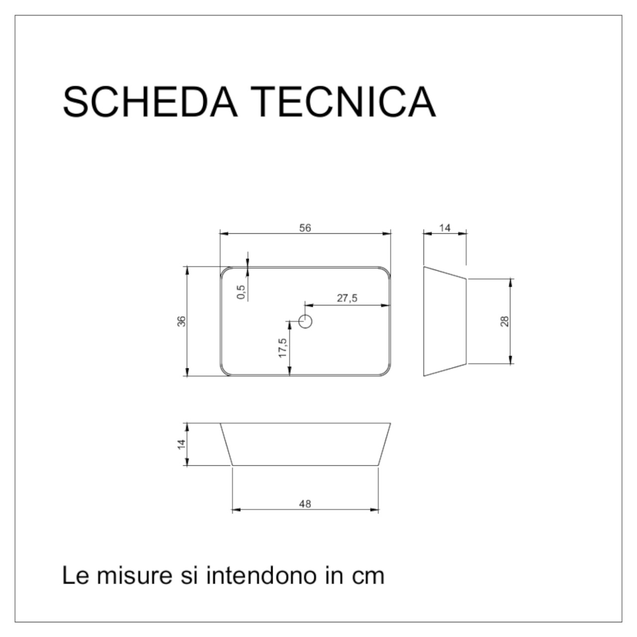 Lavabo da appoggio 56x36 cm antracite opaco in mineral marmo con bordi sottili
