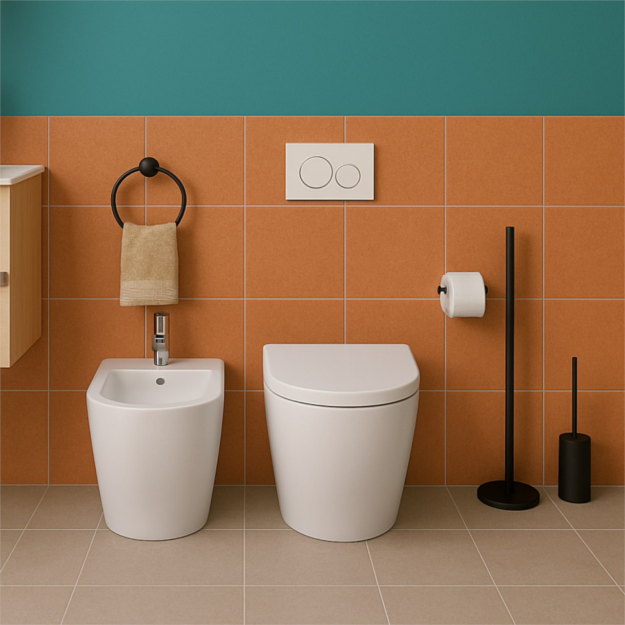 Euroceramica - Croma - Sanitari filomuro senza brida soft close bianco lucido
