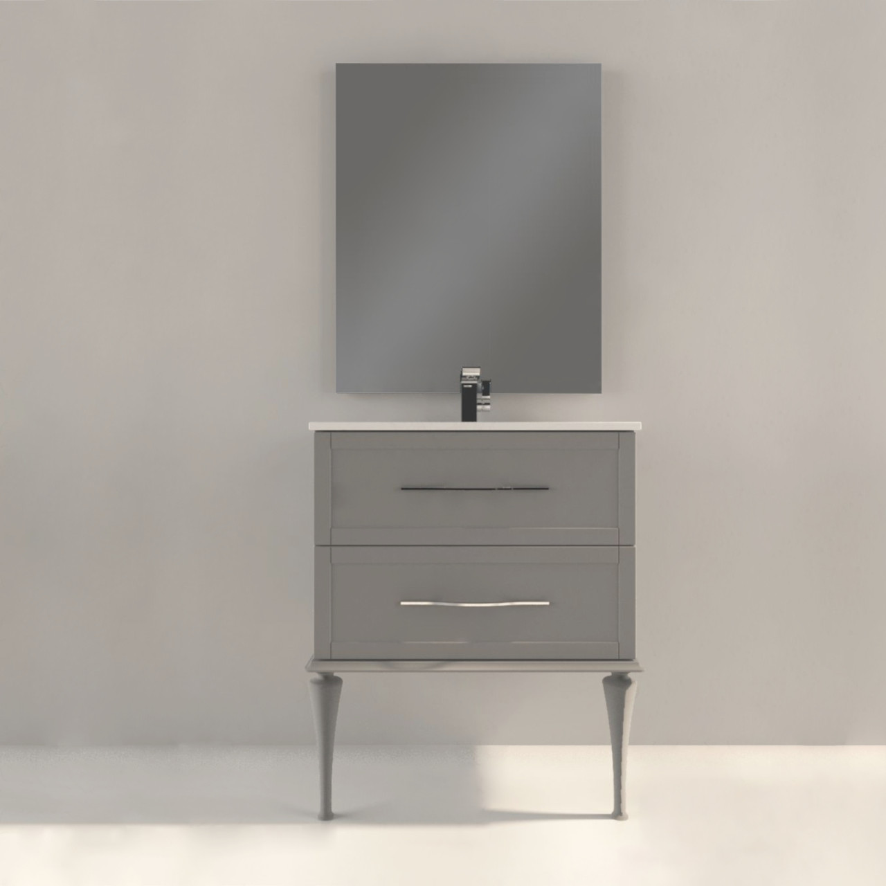 Mobile bagno classico cleo 75 cm doppio cassetto grigio nuvola con specchio