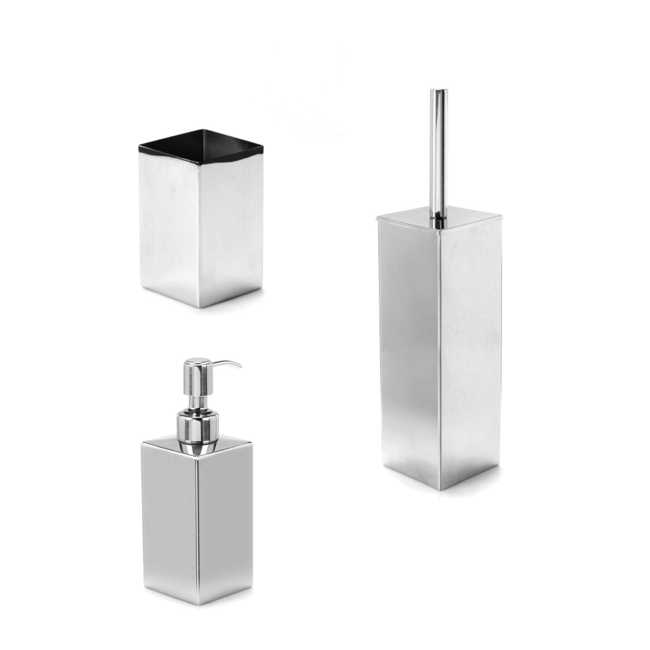 Set 3 pezzi accessori bagno nemesia quadrati in acciaio inox cromo