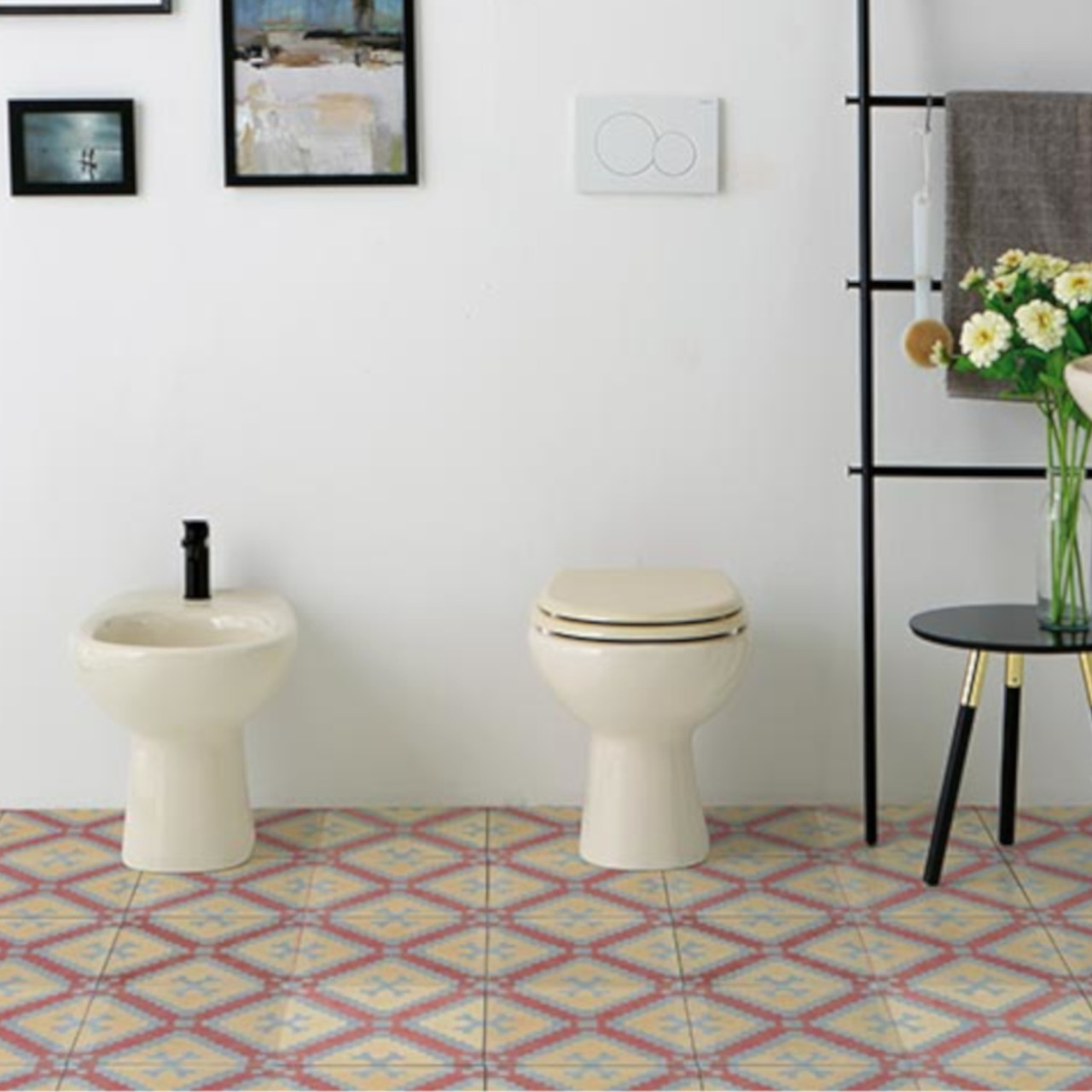 Sanitari tradizionali champagne opera young scarico a pavimento in ceramica con coprivaso slim soft
