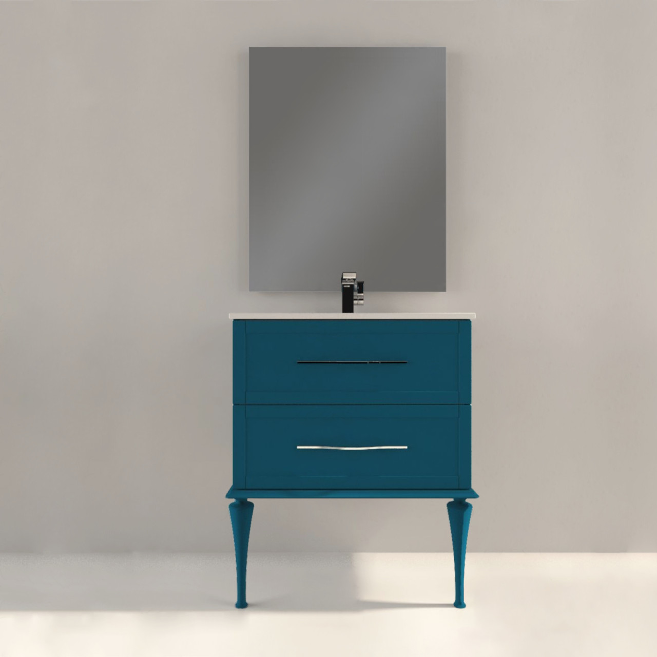 Mobile bagno classico cleo 75 cm doppio cassetto blu petrolio con specchio