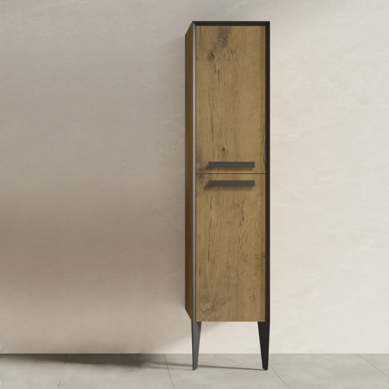 Colonna bagno h.160 cm doppia anta effetto legno con piedi nero opaco