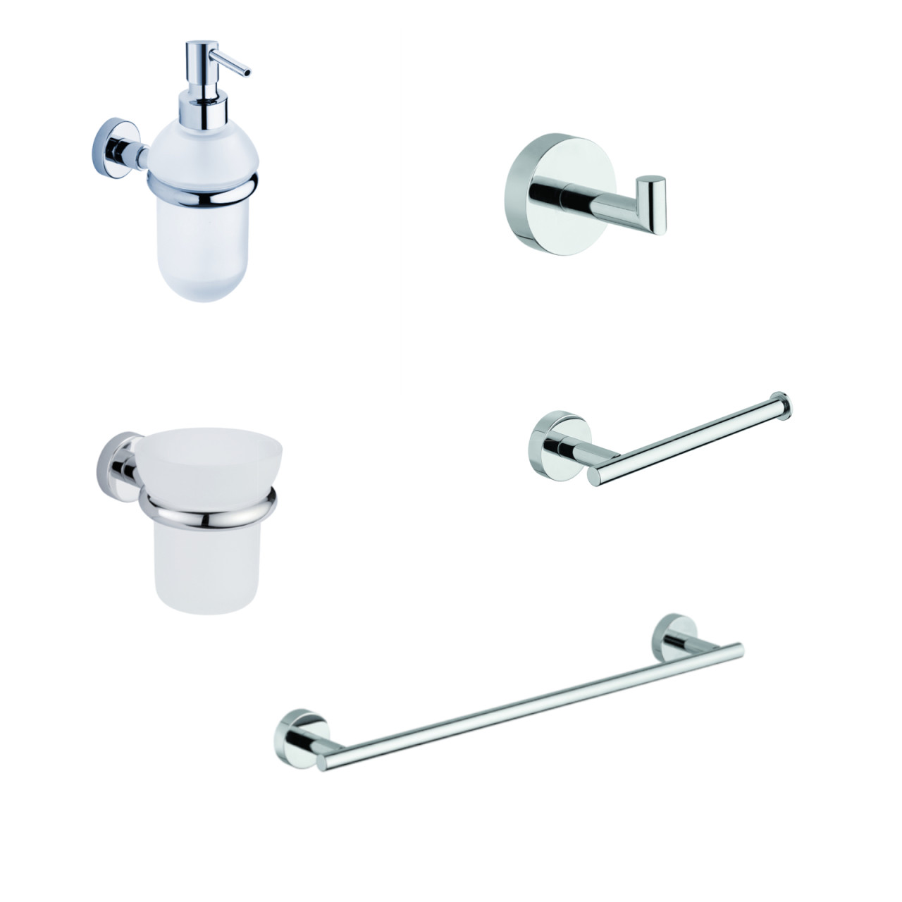 Set 5 accessori bagno a muro tecno in vetro satinato