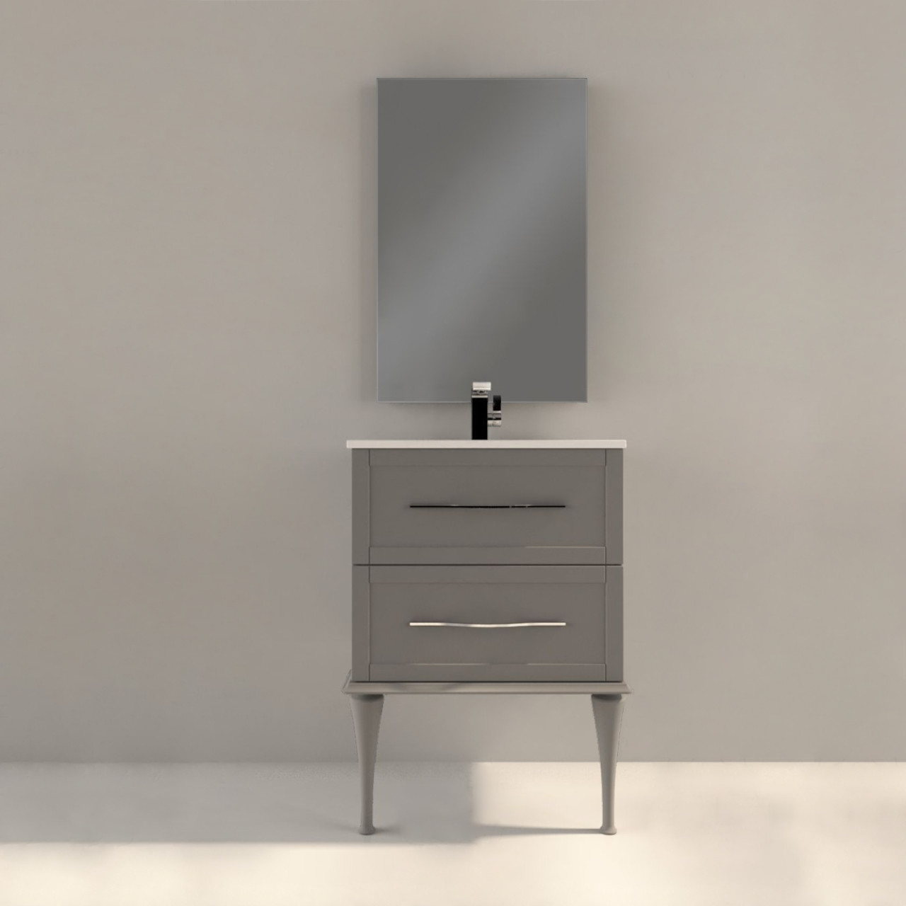 Mobile bagno classico cleo 60 cm doppio cassetto grigio nuvola con specchio