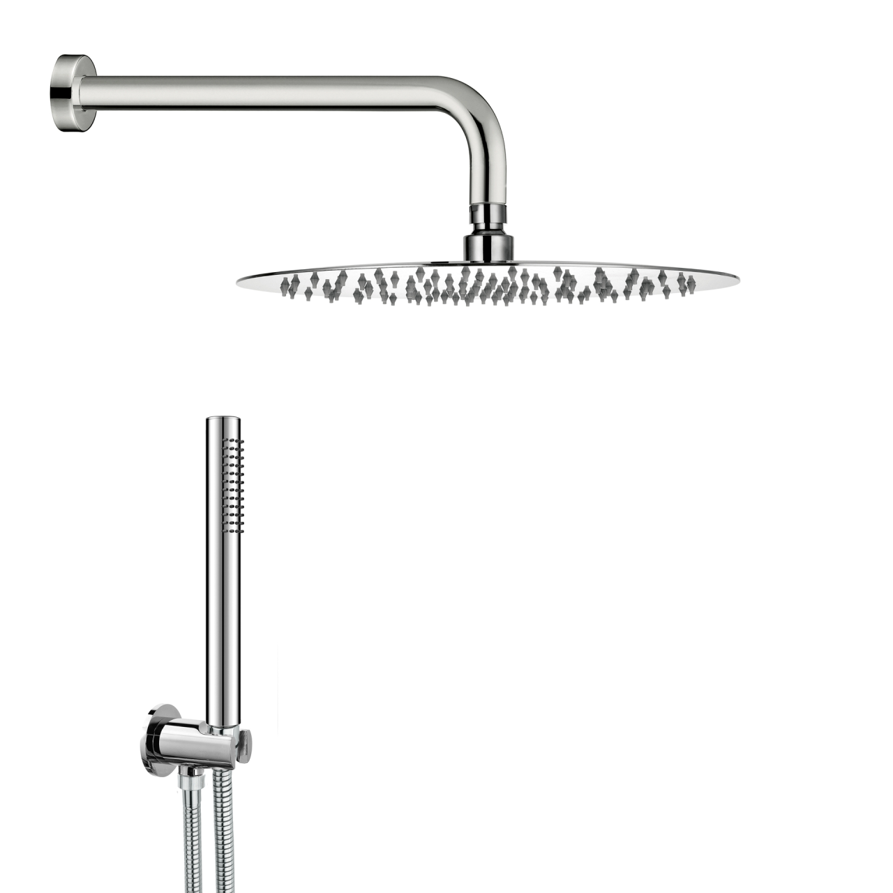 Damast - Rondò Tondo T30 - Kit doccia in acciaio inox cromato con soffione diametro 30 cm