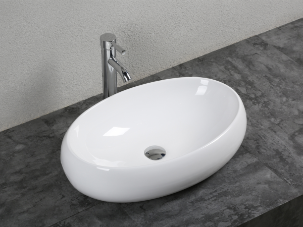 Euroceramica - Lavabo da appoggio ovale - Bianco lucido - Ceramica - 60 cm Euroceramica - Lavabo da appoggio ovale - Bianco lucido - Ceramica - 60 cm