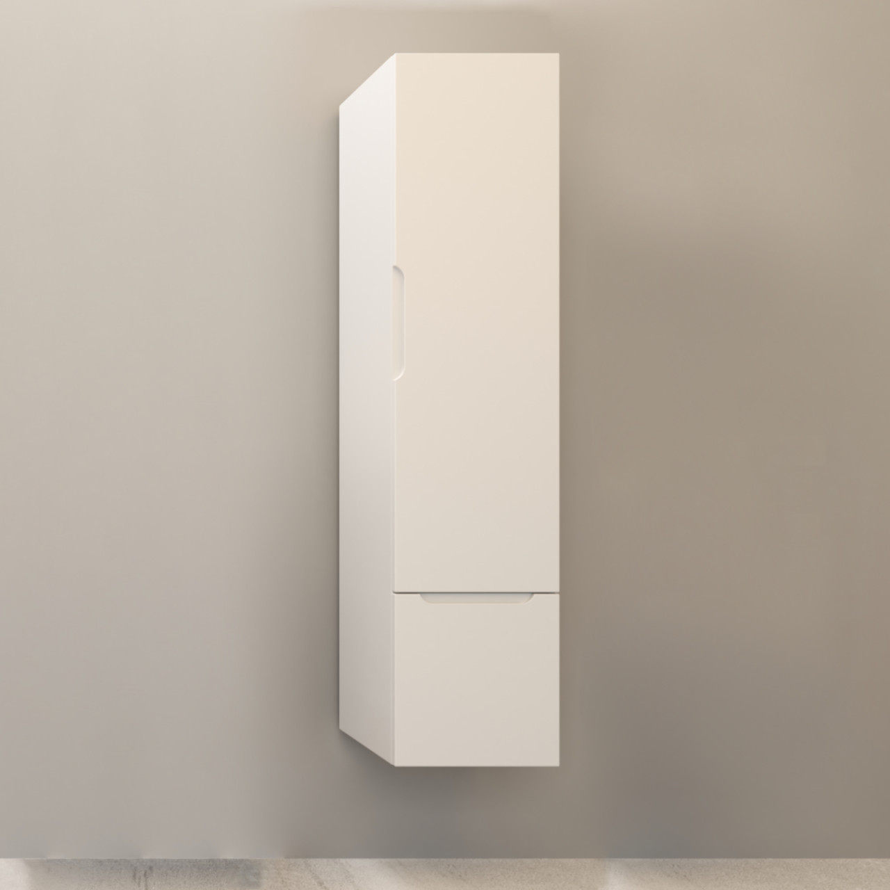 Colonna bagno sospesa h.150 cm bianco opaco con apertura ad anta e cassetto