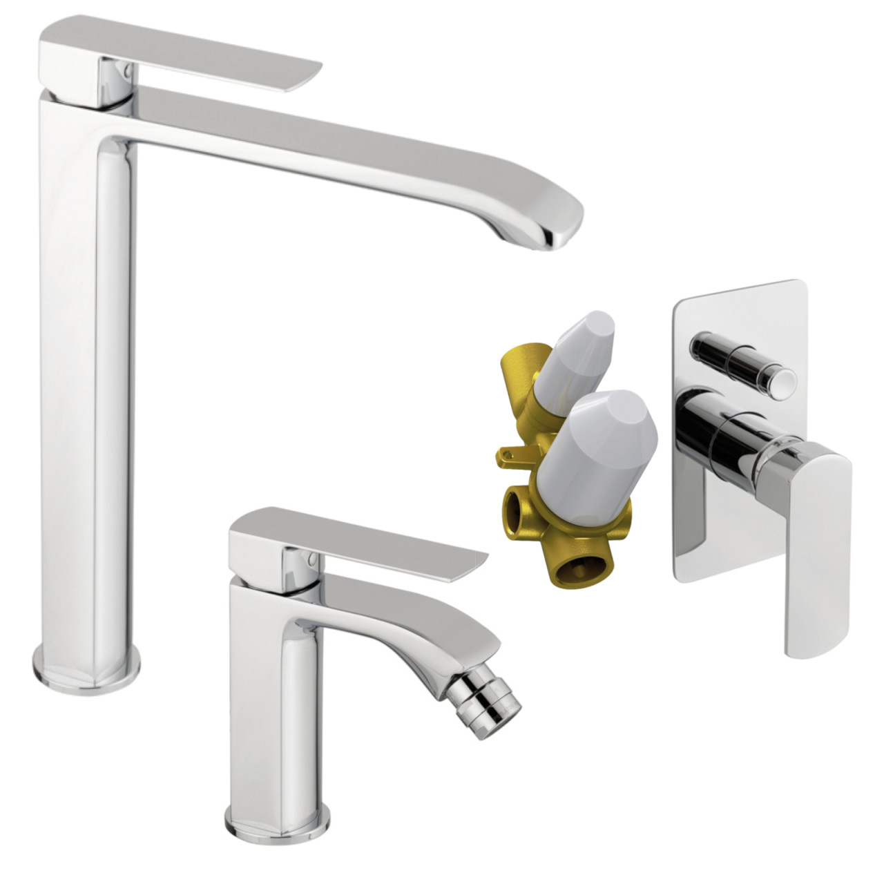Eurorama - Son - Miscelatore Lavabo Alto, Bidet e Doccia Cromo
