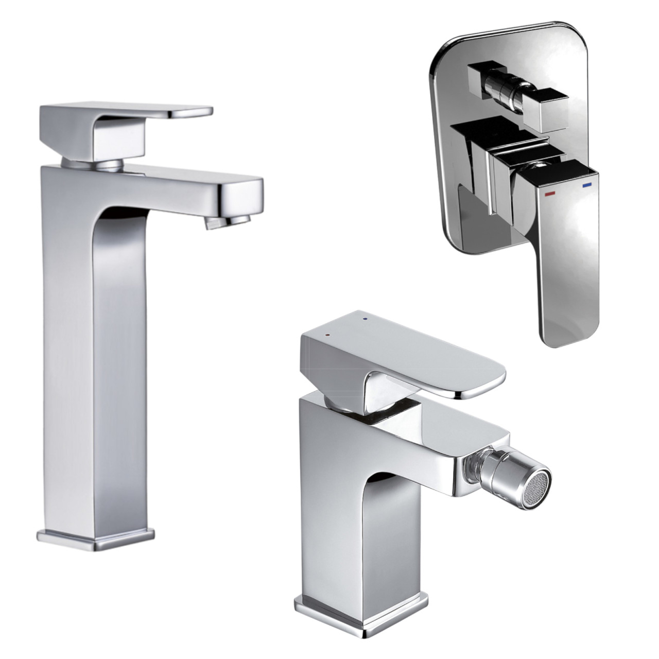 Quaranta - Maite - Set miscelatori bagno lavabo alto bidet e incasso doccia - Cromo
