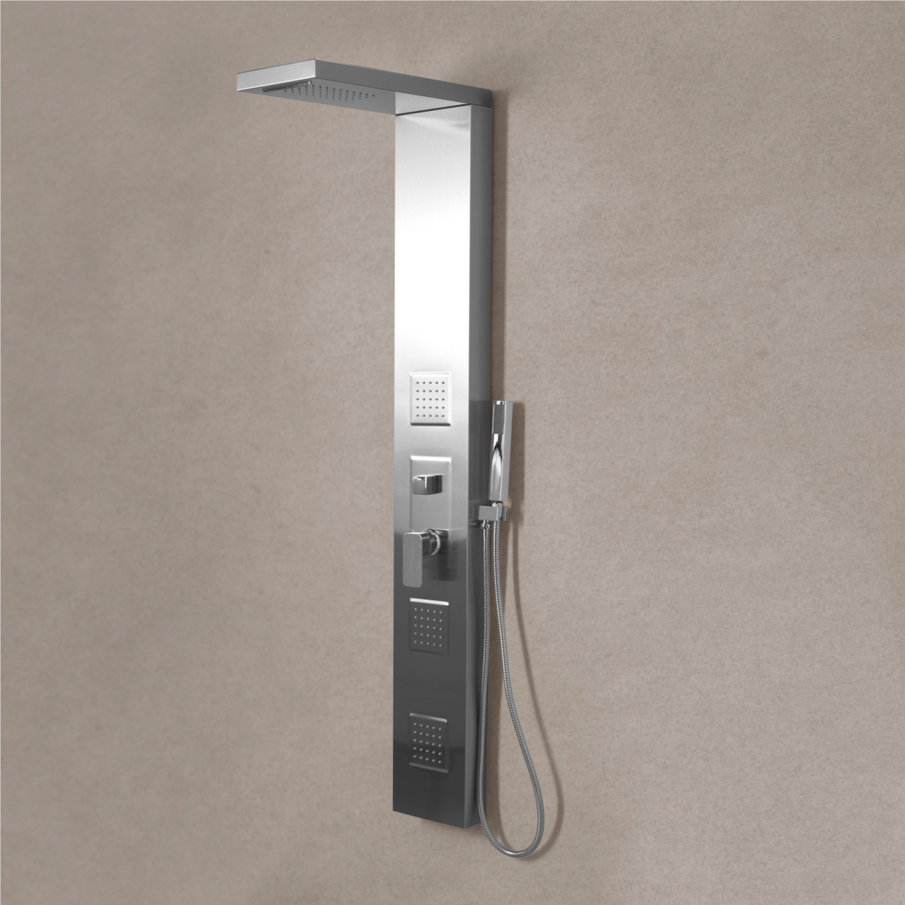 Euroceramica - Madrid - Pannello doccia con getti idromassaggio e cascata - Acciaio inox anti impron