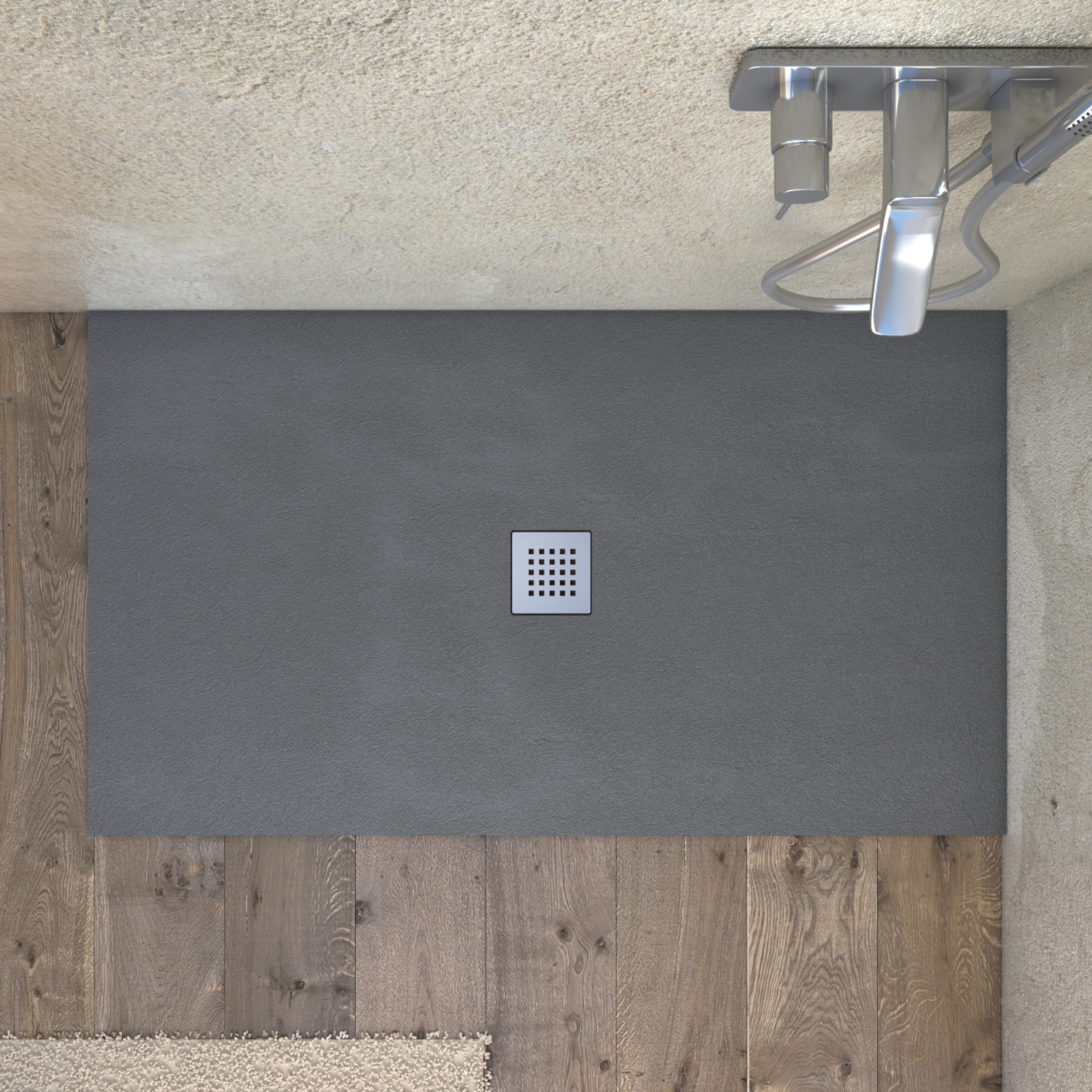 Piatto doccia antracite 90x90 cm in marmo minerale con griglia e piletta