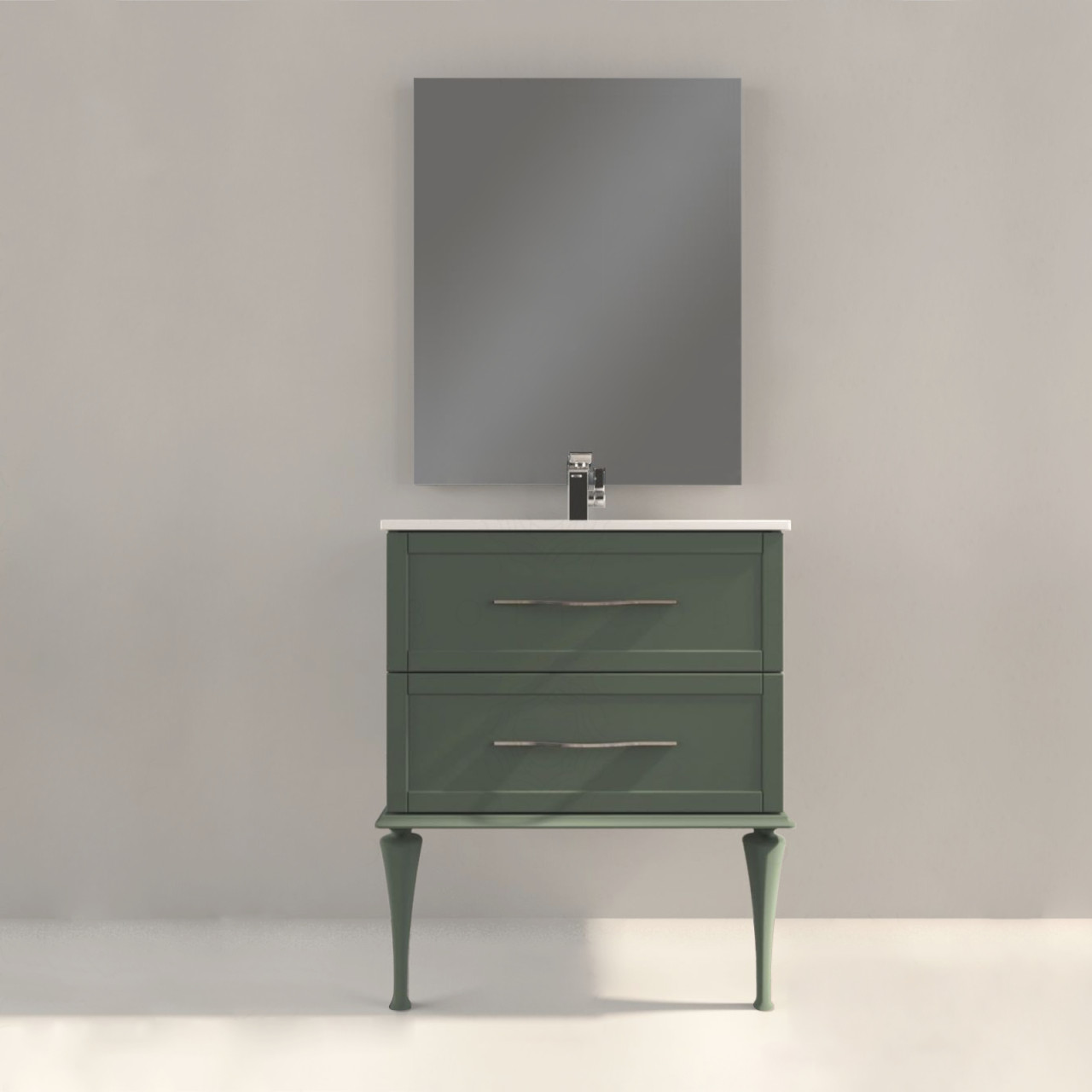 Mobile bagno classico cleo 75 cm doppio cassetto verde opaco con specchio