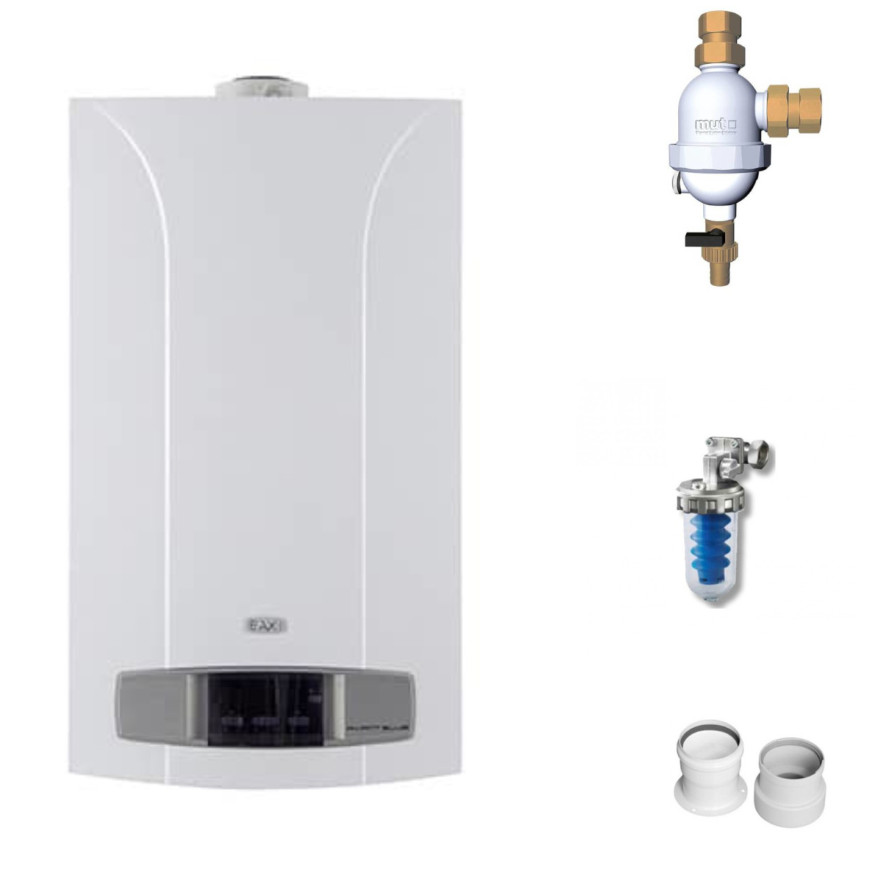 Caldaia a condensazione baxi avant blue con scarico fumi sdoppiato, defangatore e dosatore di sali