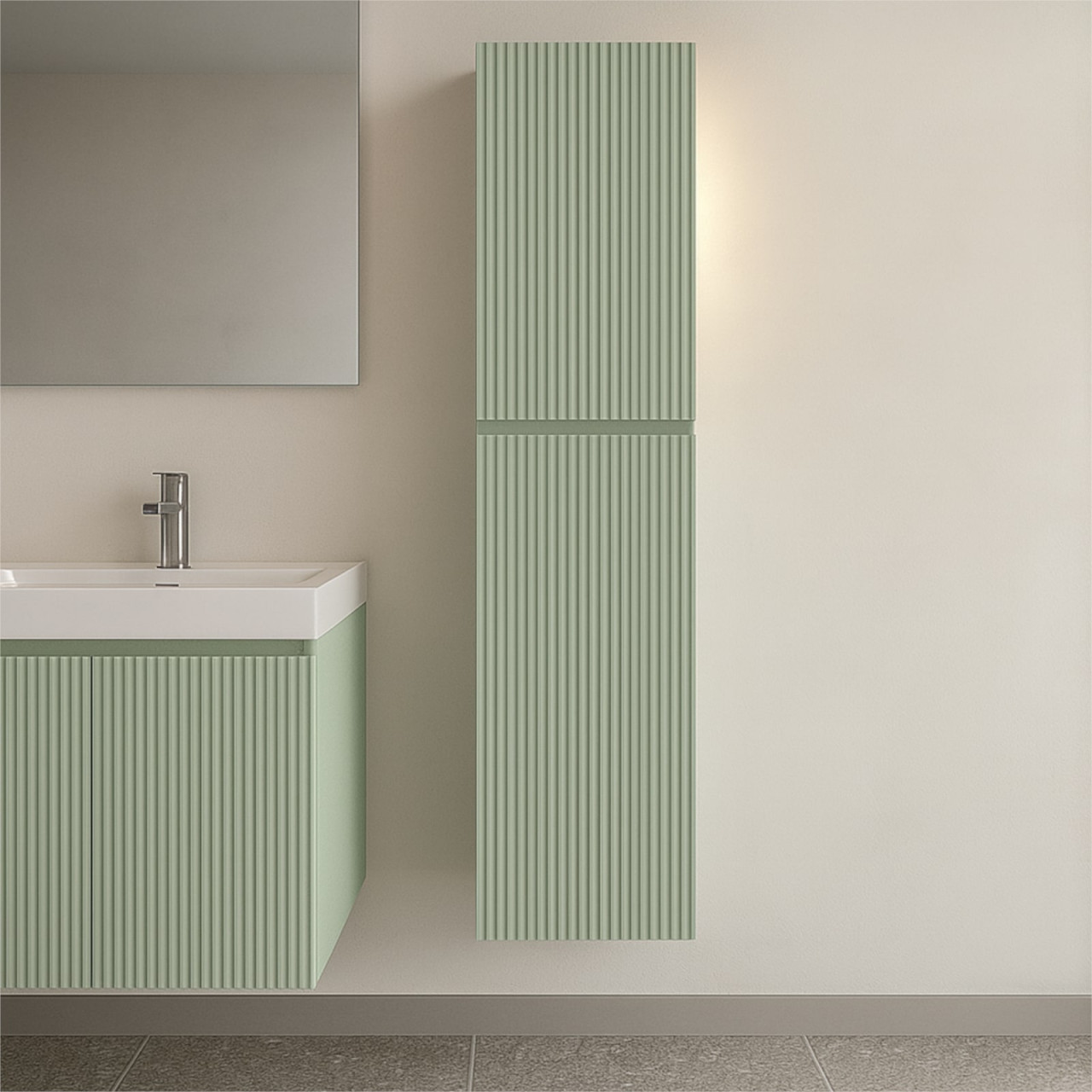 Colonna bagno sospesa cannettata due ante salvia opaco | Line