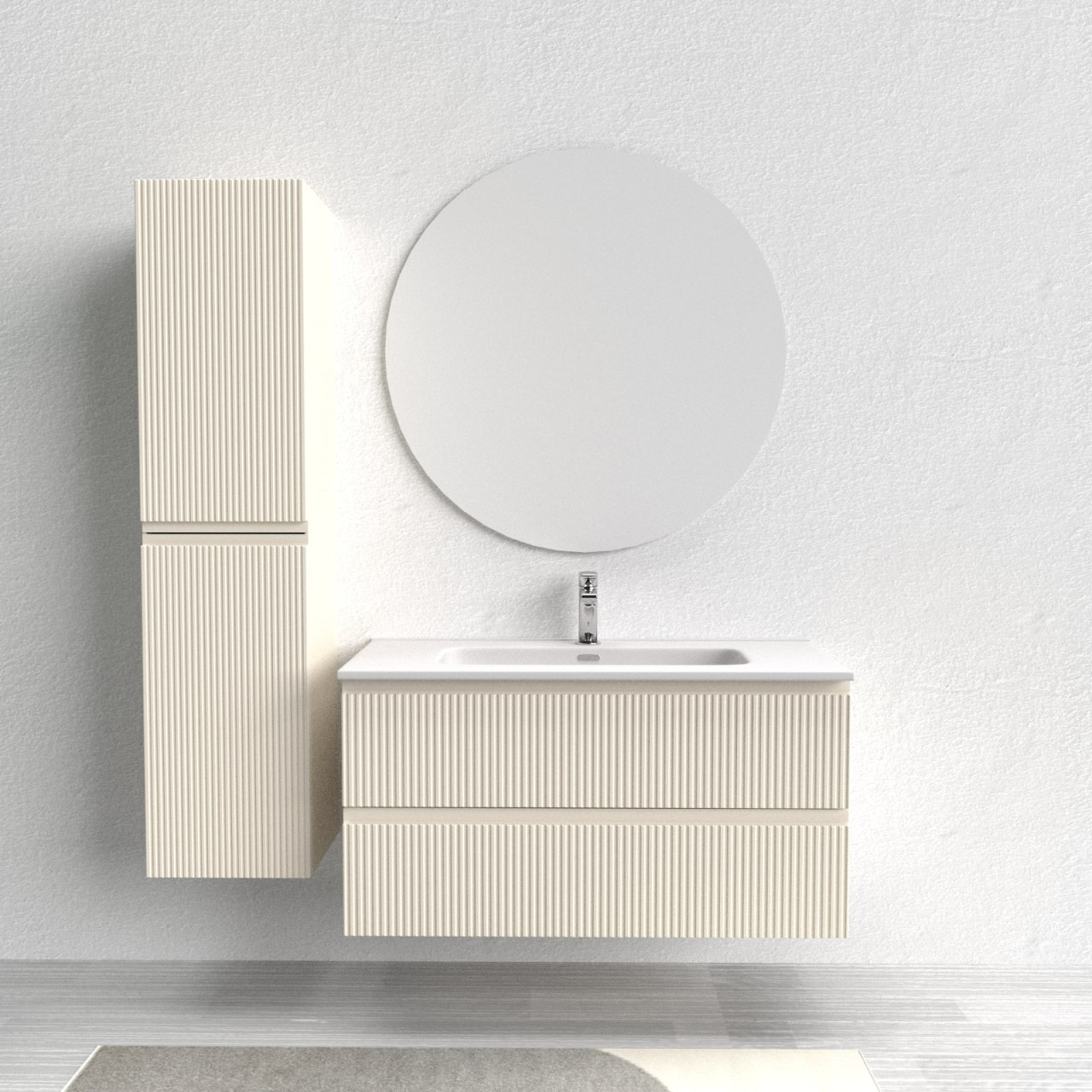 Mobile bagno sospeso cannettato 100 cm sabbia opaco con specchio led | Line