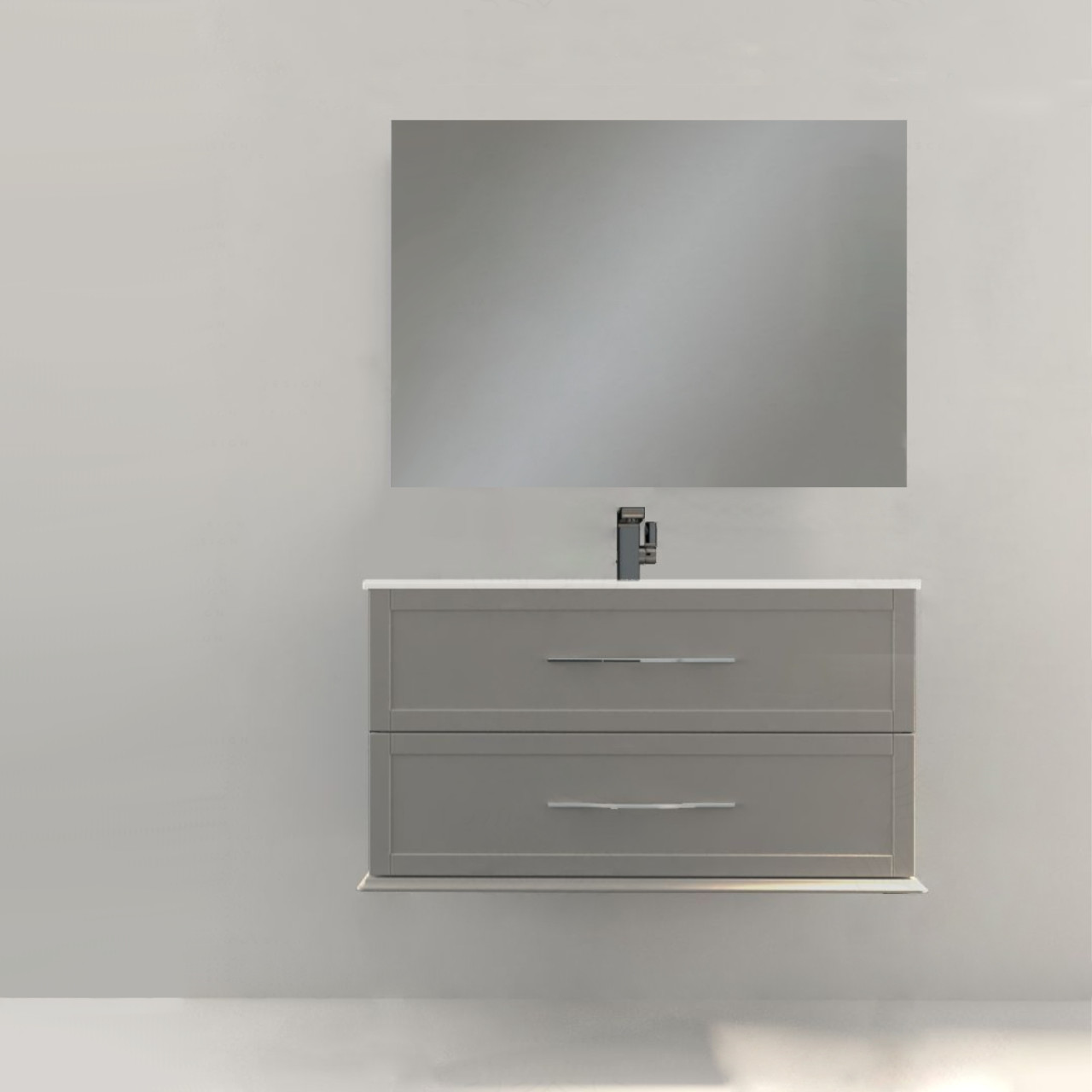 Mobile bagno sospeso cleo 100 cm grigio nuvola doppio cassetto con specchio