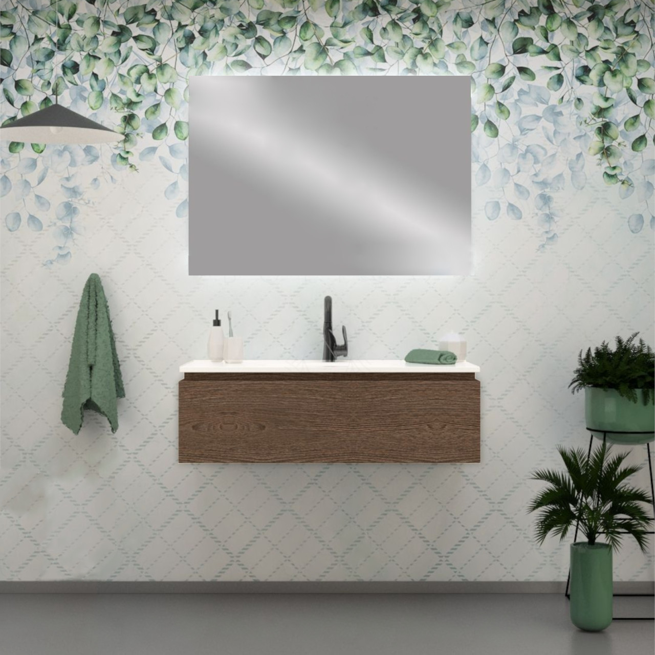 Mobile bagno da 100 cm rovere scuro con cassettone e specchio