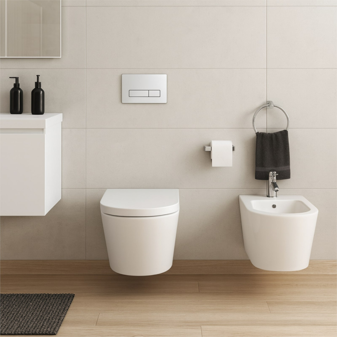 Sanitari sospesi rimless vaso bidet soft close ceramica bianca