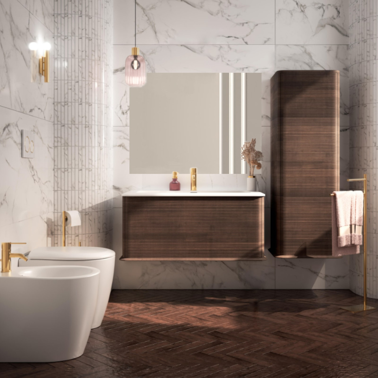 Idra | Mobile bagno sospeso Baden Haus 100 cm noce con specchio