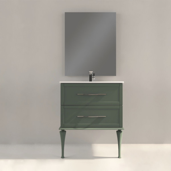 Mobile bagno classico cleo 75 cm doppio cassetto verde opaco con specchio Mobile bagno classico cleo 75 cm doppio cassetto verde opaco con specchio