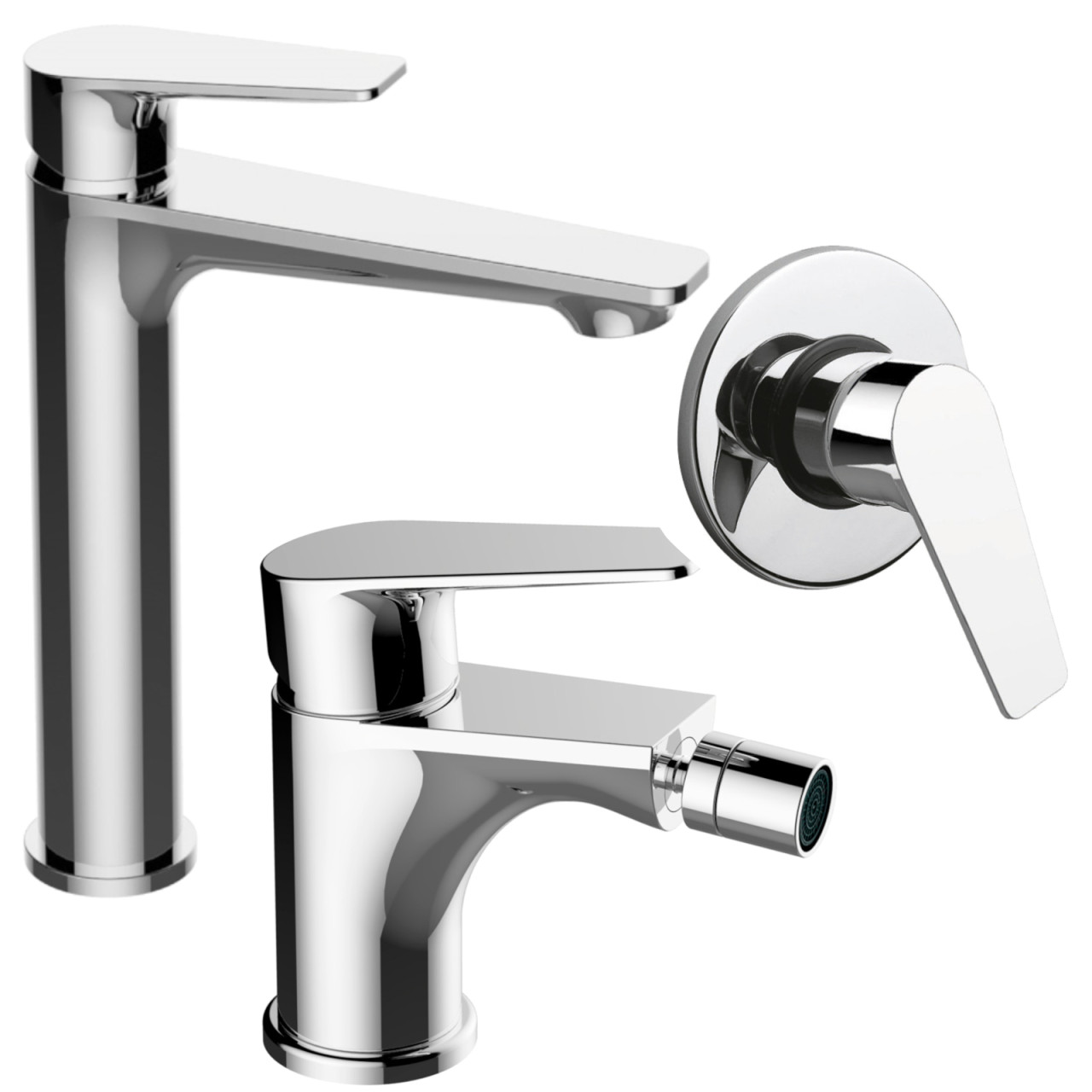 Set miscelatori bagno quaranta sprint lavabo alto bidet e incasso doccia cromo