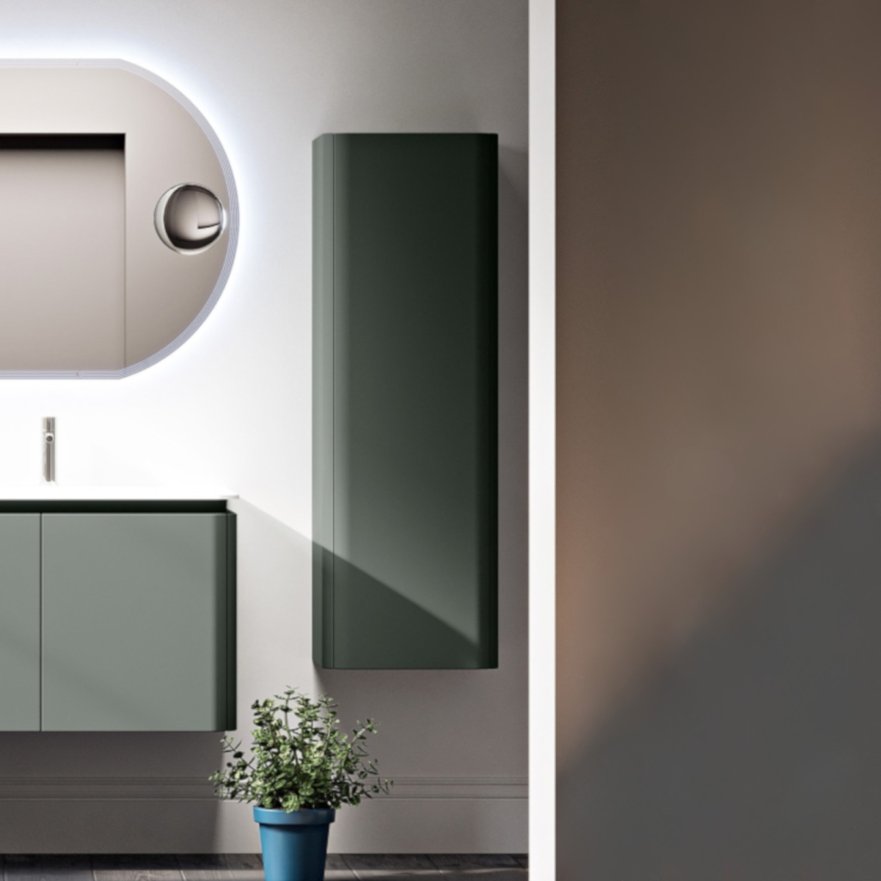 Colonna bagno sospesa h.130 cm verde opaco con apertura ad anta