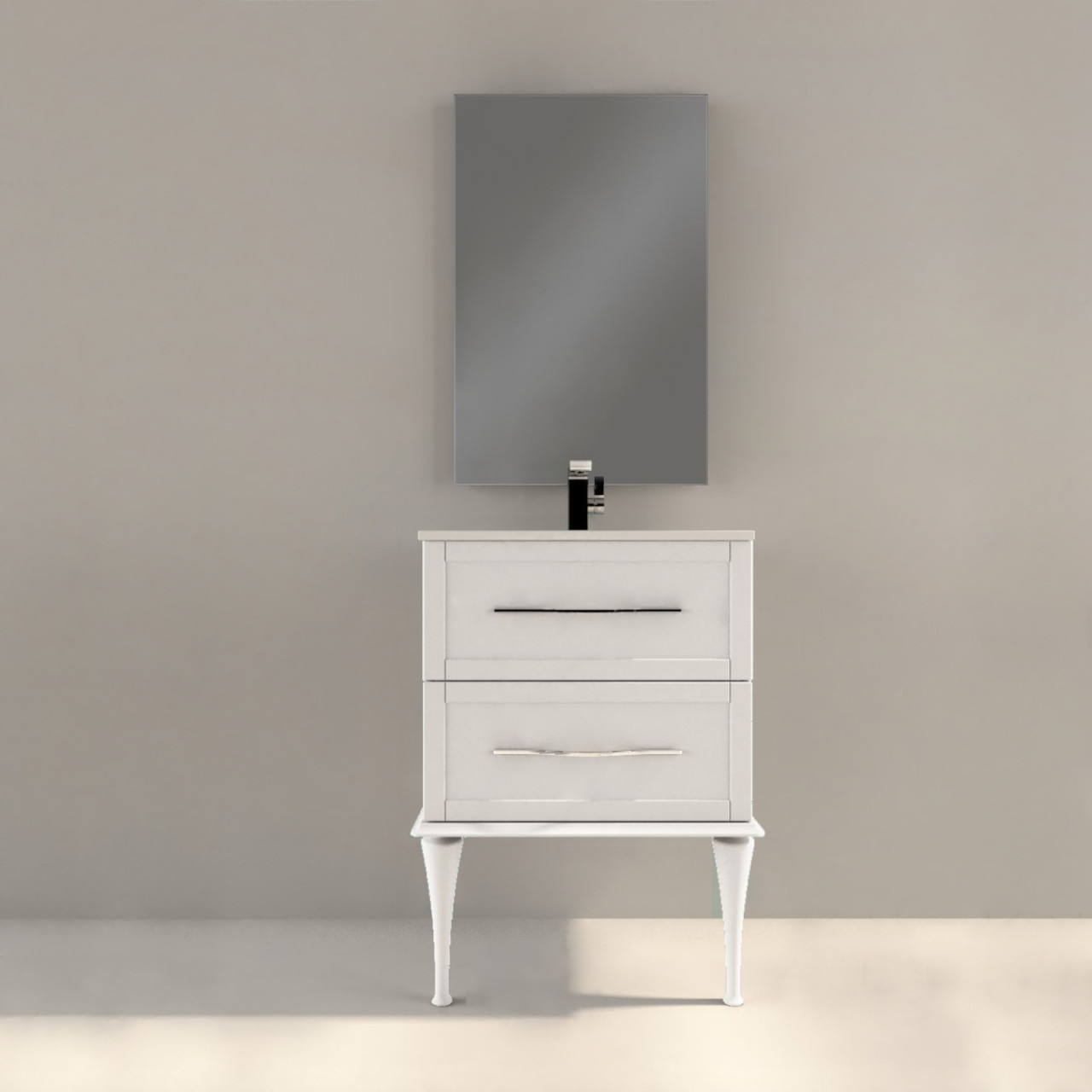 Mobile bagno classico cleo 60 cm doppio cassetto bianco opaco con specchio