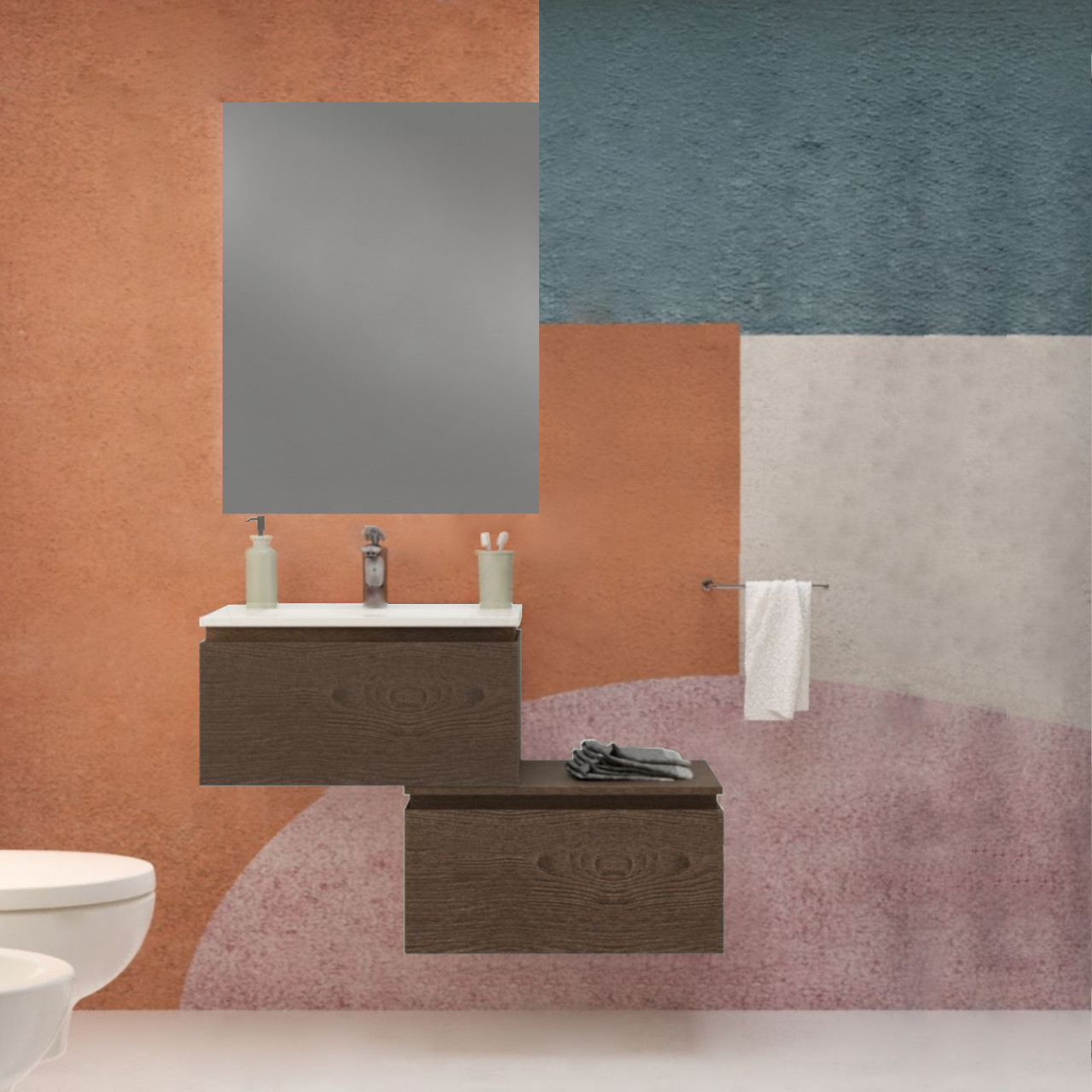 Mobile bagno da 60 cm rovere scuro con doppio cassettone e specchio