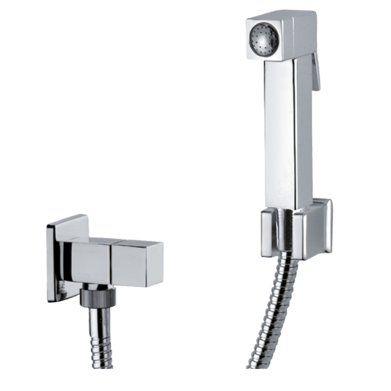 Set idroscopino quadrato in ottone cromo con flessibile anti-torsione da 120 cm e supporto