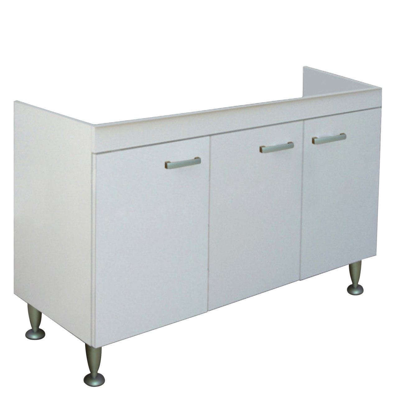 Mobile sottolavello bianco 120x50 cm a tre ante per lavello in acciaio inox con gocciolatio a sx