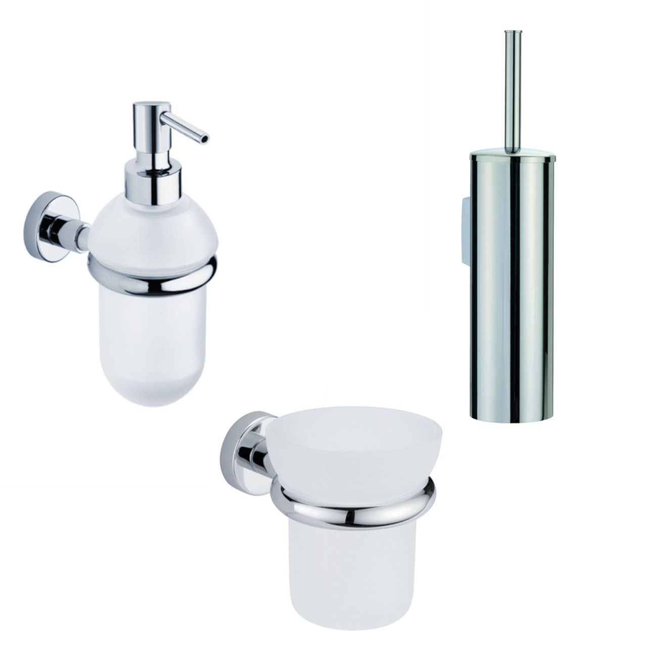 Set 3 accessori bagno a muro tecno in vetro satinato