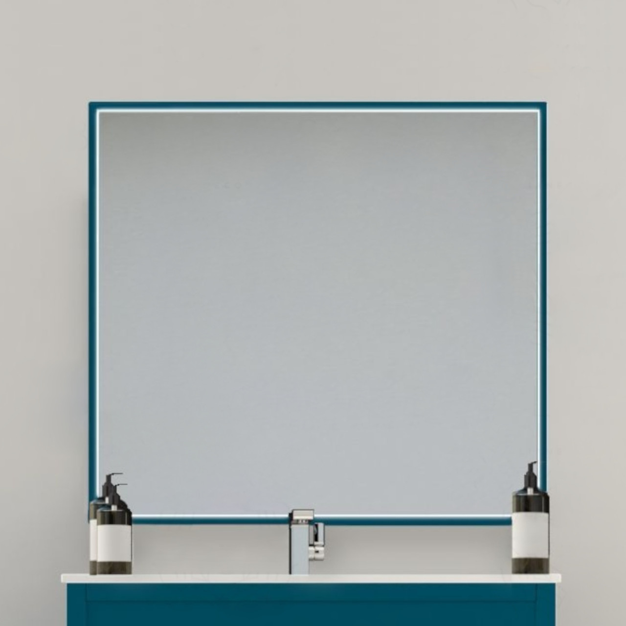 Specchio bagno led da 98 cm blu petrolio con sistema antiappannamento