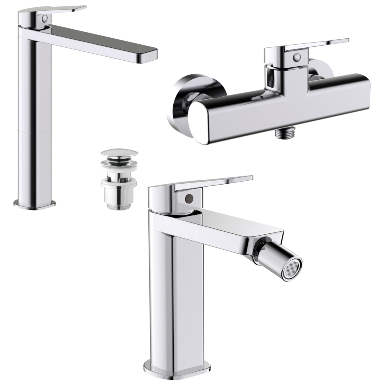 Set miscelatori bagno Quaranta Habibi lavabo alto bidet doccia cromo