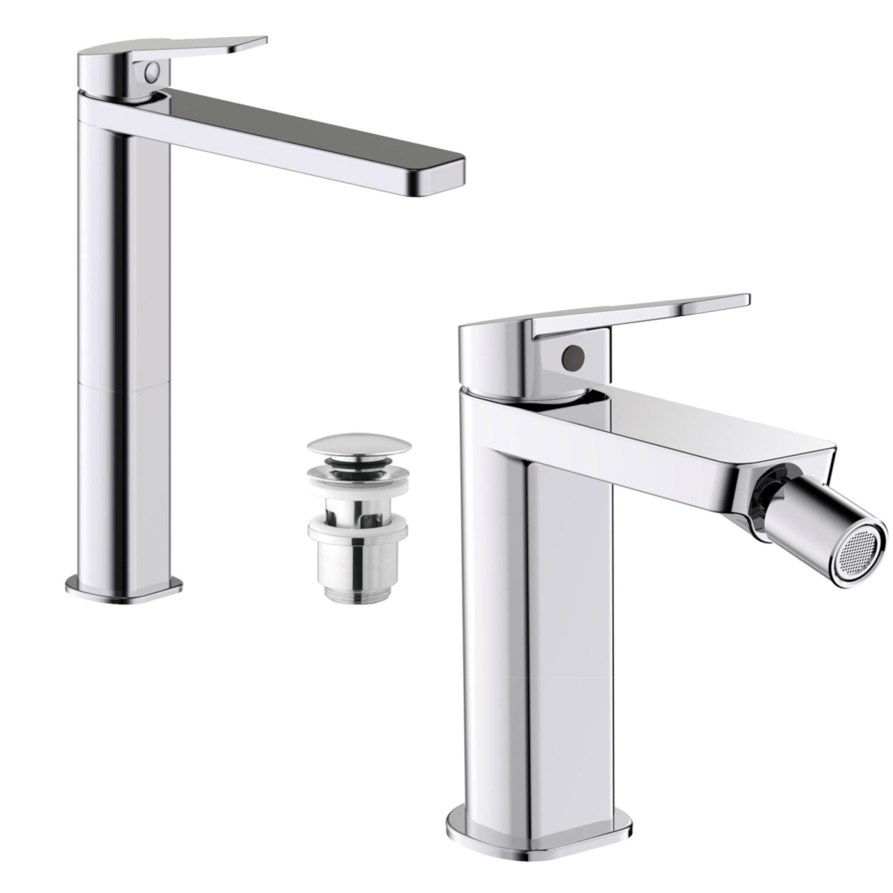 Quaranta - Habibi - Set miscelatori bagno lavabo alto e bidet - Cromo - Ottone
