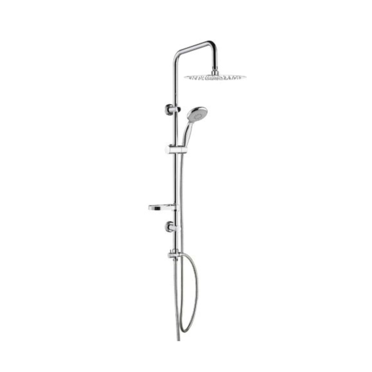 Colonna doccia tonda attrezzata in acciaio inox cromato con soffione da 20 cm