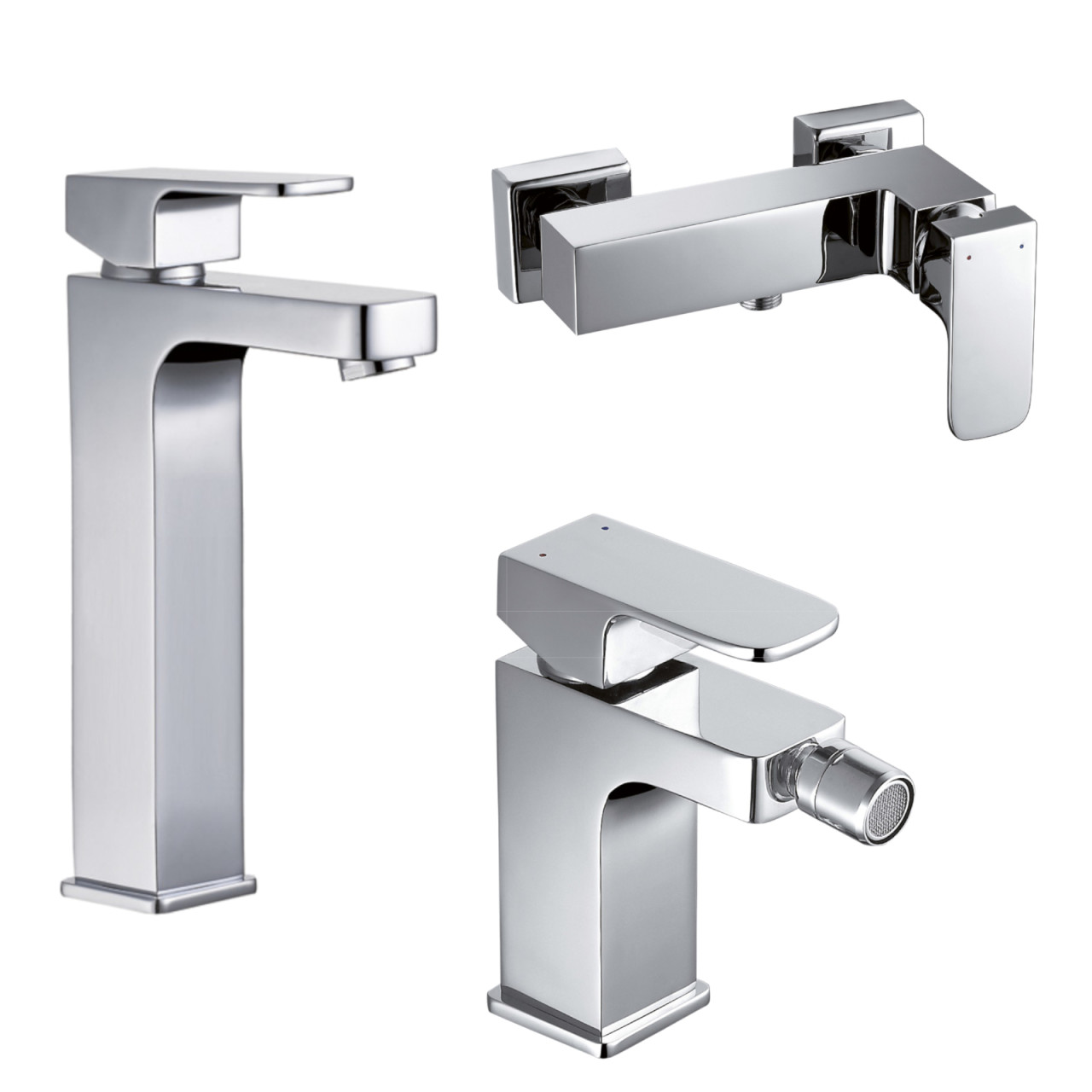 Quaranta - Maite - Set miscelatori bagno lavabo alto bidet ed esterno doccia - Cromo - Ottone