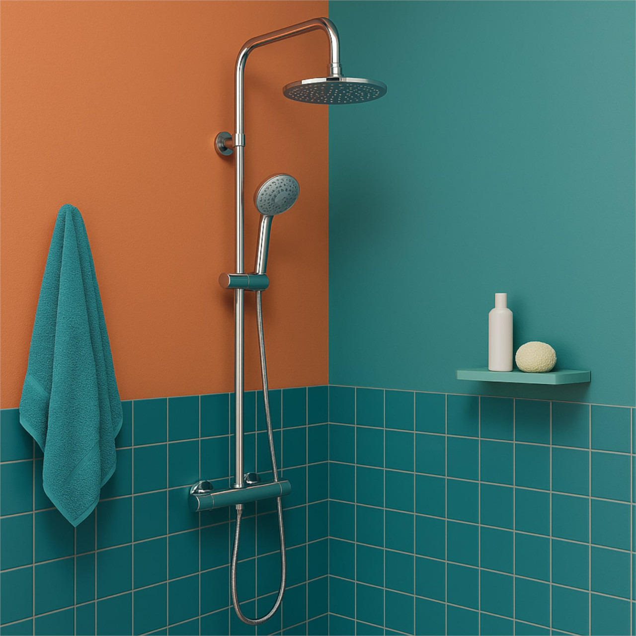 Euroceramica - Ischia - Colonna doccia termostatica in acciaio inox con soffione tondo da 20 cm