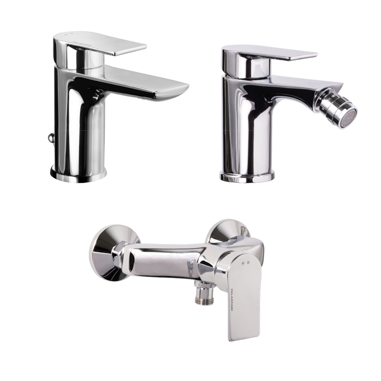Set miscelatori palazzani qi lavabo bidet e esterno doccia cromo scarico tradizionale
