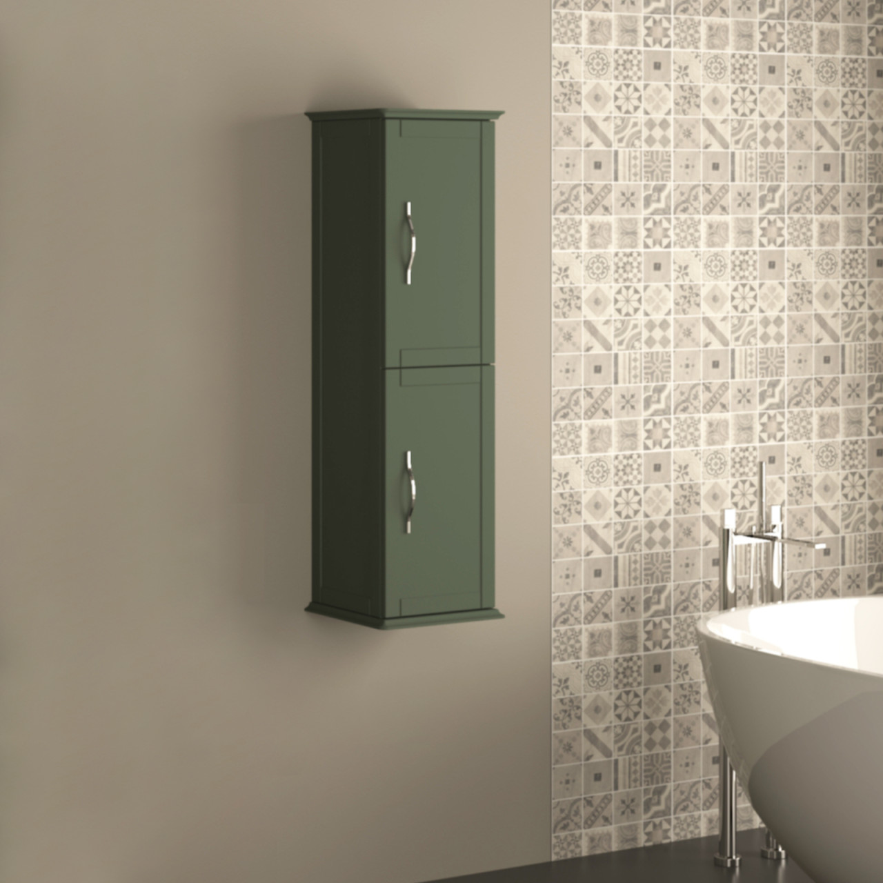 Colonna bagno sospesa h.114 cm verde opaco con apertura a doppia anta