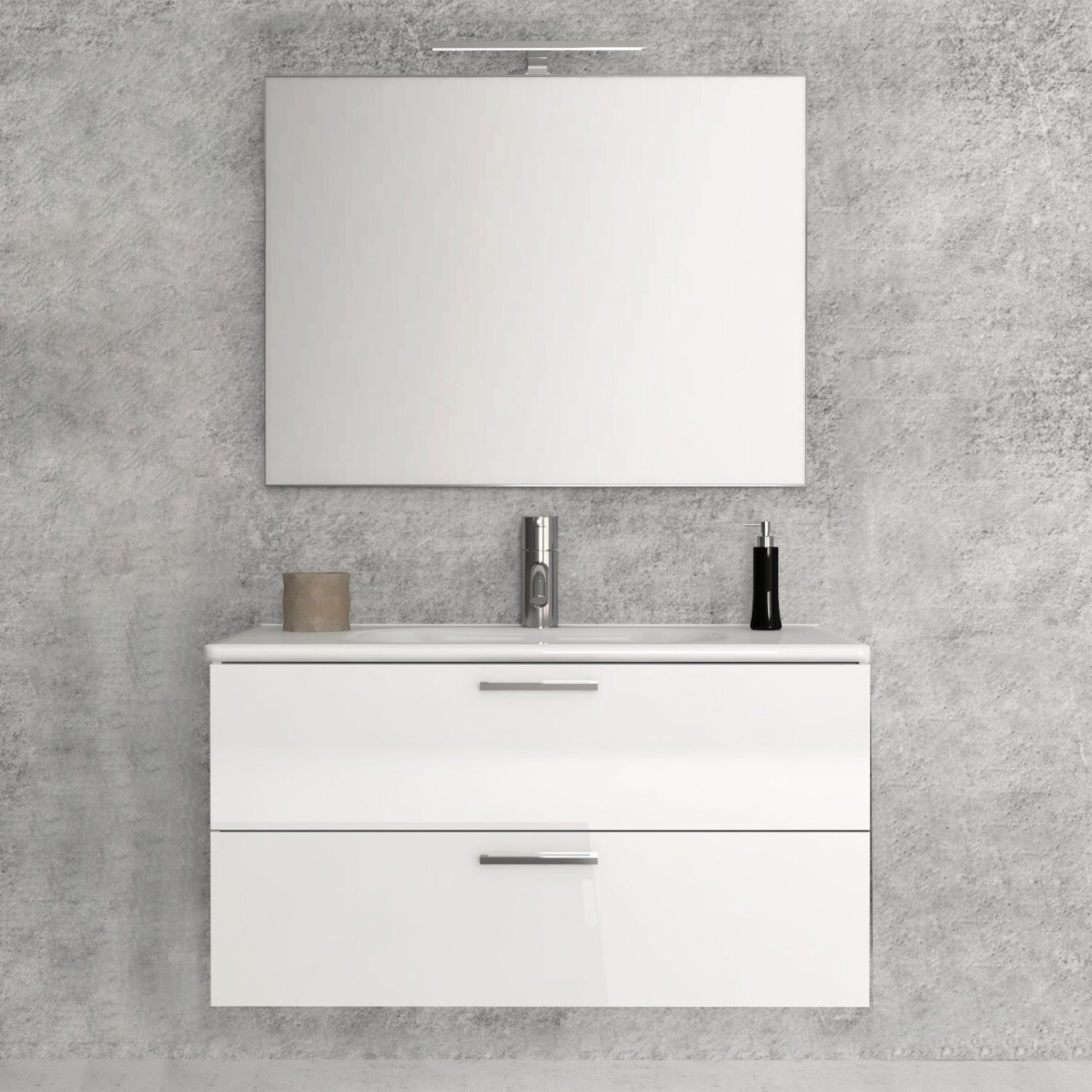 Mobile bagno sospeso 80 cm bianco lucido con specchio e lampada Led | Alice