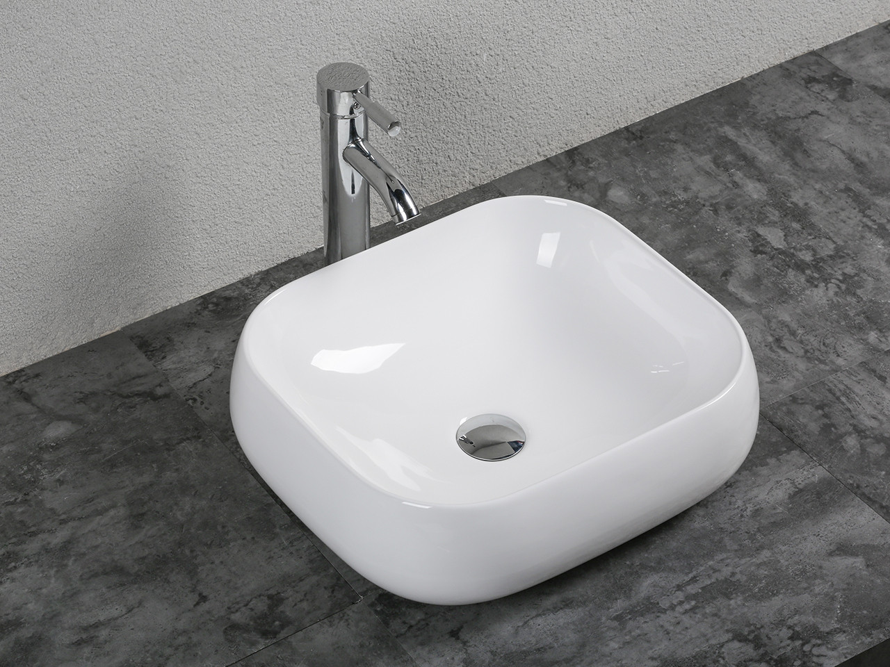 Euroceramica - Lavabo da appoggio rettangolare - Bianco lucido - Ceramica - 45x40 cm